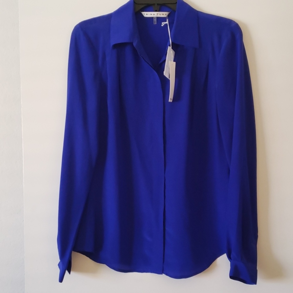 Trina Turk Royal Blue Long Sleeve Blouse